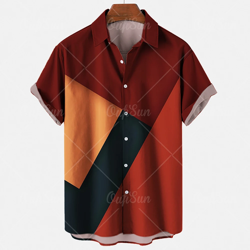 Men'S Casual Shirt Plaid Stripes Print Summer Short Sleeve Fashion Street Hawaiian  Beach Party Top Dazn Oversized 5