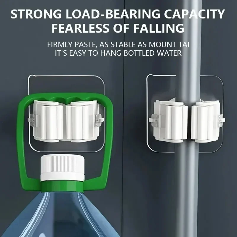 Home Mop Storage Rack Bathroom Suction Hanging Pipe Traceless Hooks Wall Mounted Mop Organizer Holder Waterproof Broom Hanger