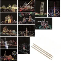 4Pcs Children DIY Night Scene Art Scratch Painting City Building Landscape Kids Educational Toys Child Birthday Gift Room Decor 1