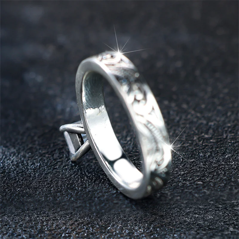 Cute Female White Zircon Stone Ring Trendy Silver Color Square Engagement Bride Wedding Jewelry For Women