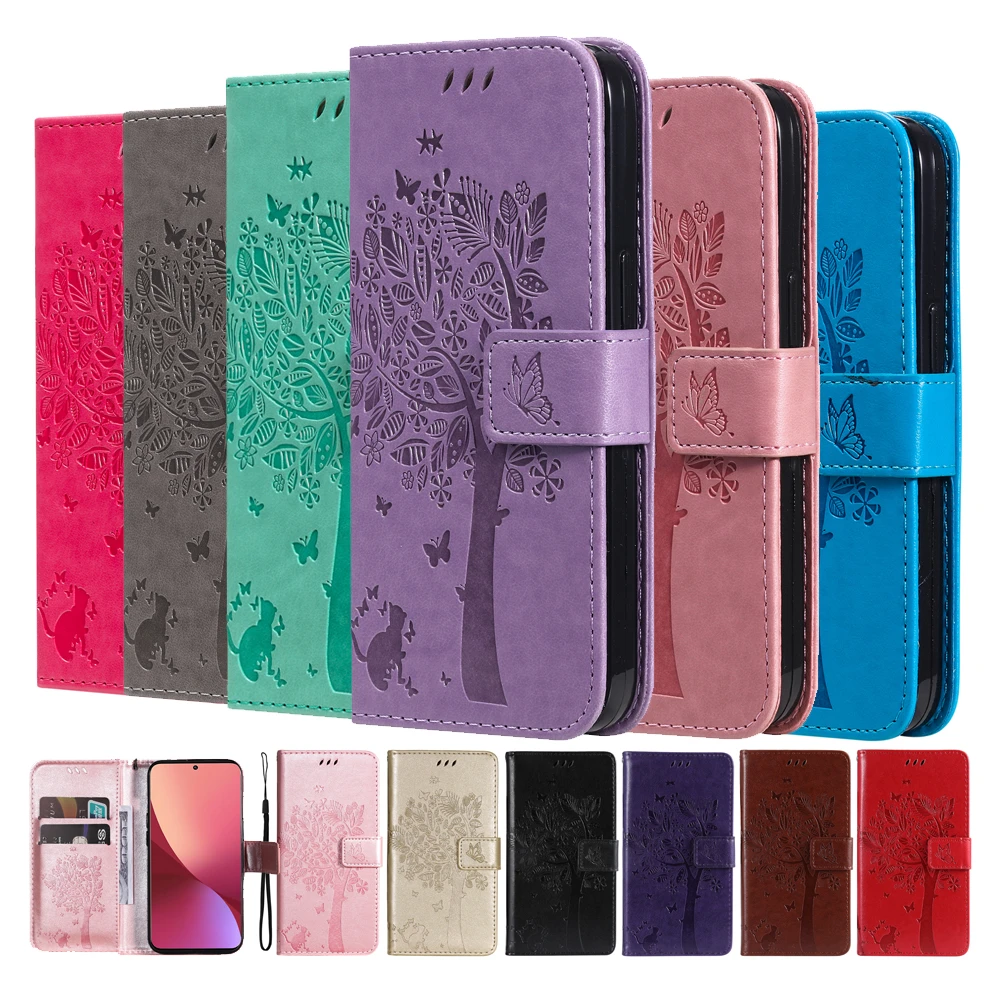 

3D Tree Leather Wallet Case For Xiaomi CC9 Pro CC9E A3 Lite Mi 9 SE Poco X4 Pro X3 GT 5G M3 Pro F1 F3 X3 NFC A2 Lite Phone Coque