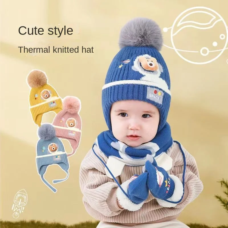 Urocza czapka zimowa pompon Babys niemowlę czapka nausznik dzianina ciepła czapeczka dla chłopców dziewczynki maluch dzieci podszyty polarem czapka Beanie darmowa wysyłka 1-4T