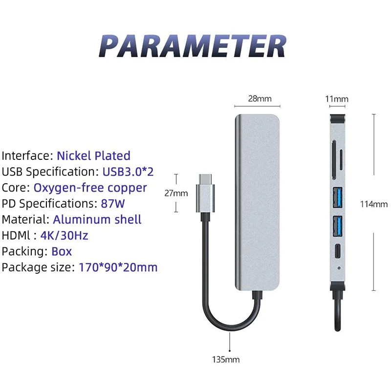 Sharkoon - 3-Port USB 3.0 Aluminium Hub + RJ45 Ethernet Adapter Type C