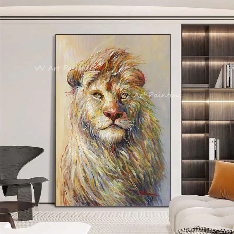 lion-cool-–-grand-animal-100-peint-a-la-main-peintures-a-l'huile-epaisses-sur-toile-tableau-d'art-mural-pour-decoration-de-maison