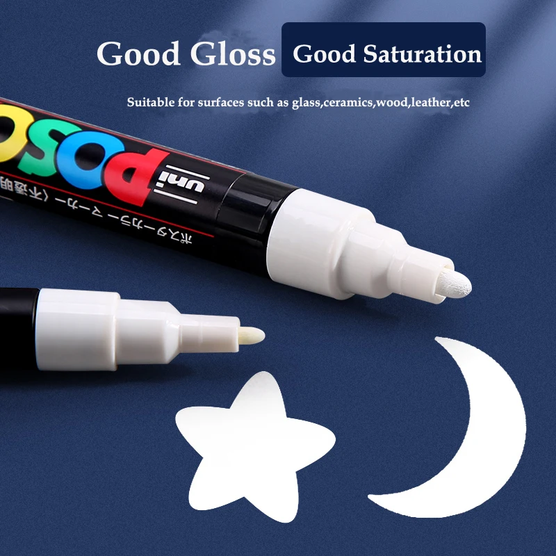 UNI Posca Acrylic White Highlighter Pen Marker Pen  PC1M/3M/5M/8K/17K Paint  Markers For Glass, Plastic, Metal, Wood, Ceramics 4