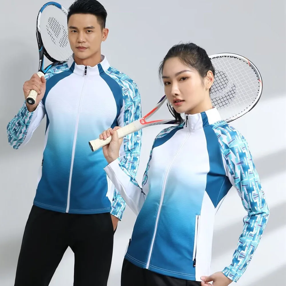 Men Women Tennis Badminton Jackets Autumn Winter Quick Dry Couple Print Long Sleeve Ping Ping Table Tennis Coat