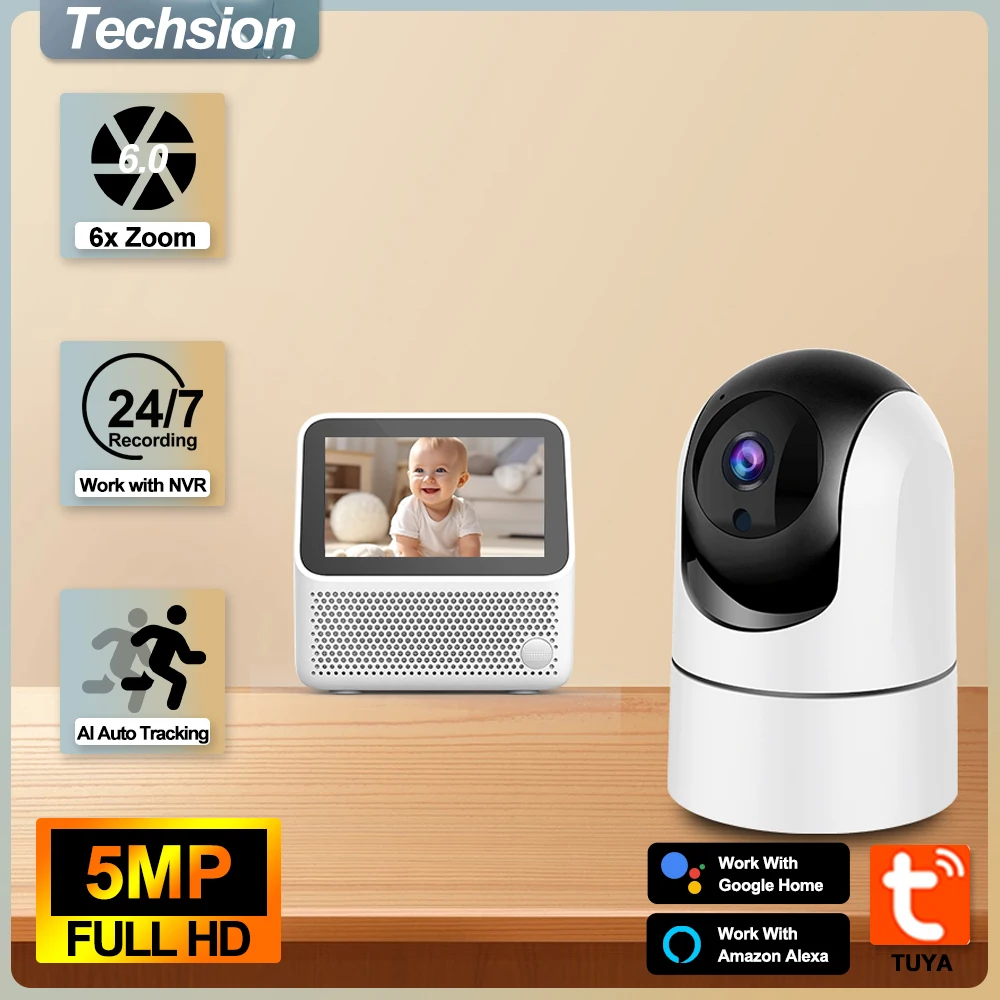 

Tuya Smart Camera Indoor 5MP Mini Baby Monitor 1080P Wireless WIFI Video Surveillance Auto Tracking Security Protection Alexa
