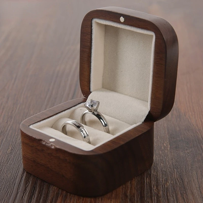 Portable Walnut Rings Personalized Exquisite Popular Solid Wood Wooden Ornaments Double Ring Position Storage Display Box jewelry case portable jewelry organizer box for travel compact storage case for rings earrings necklaces lipstick ring storage