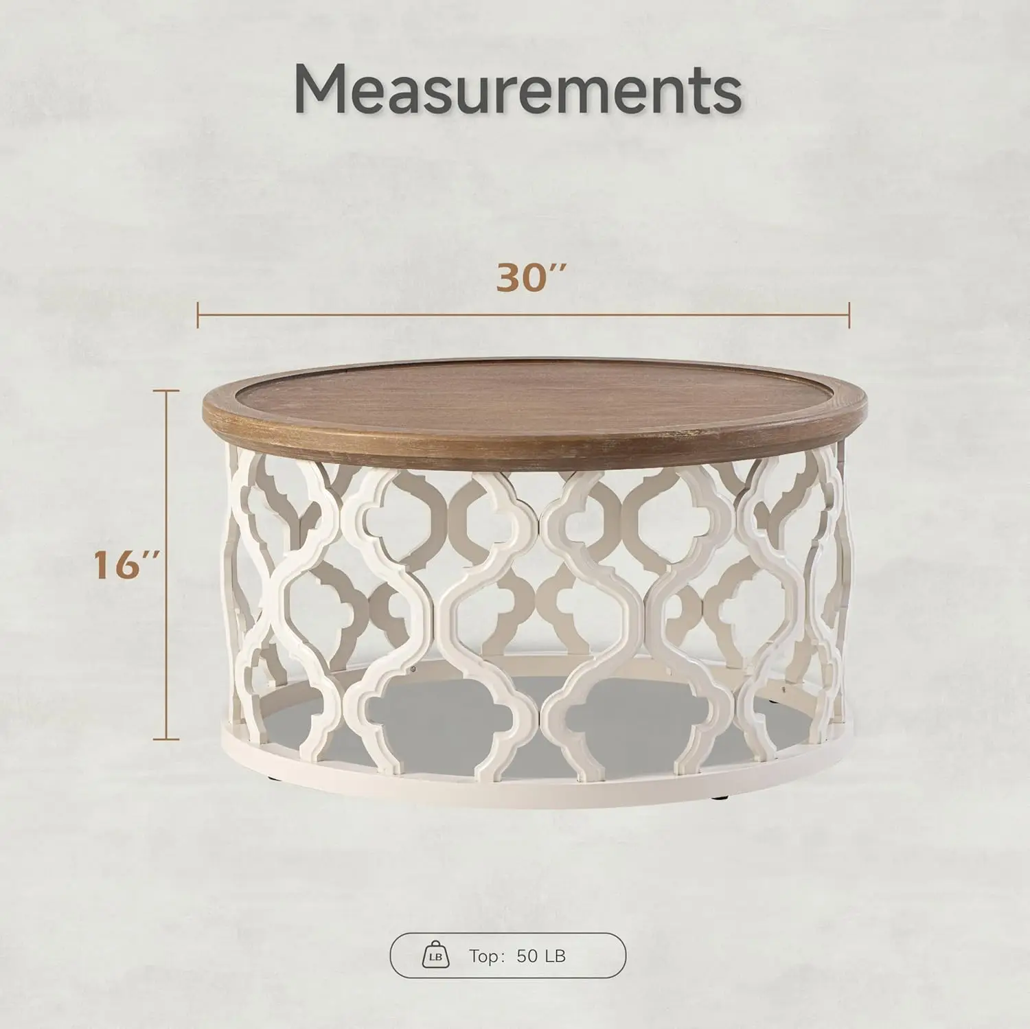 Farmhouse Coffee Table, Distressed Tray Top Table with Curved Motif Frame Base