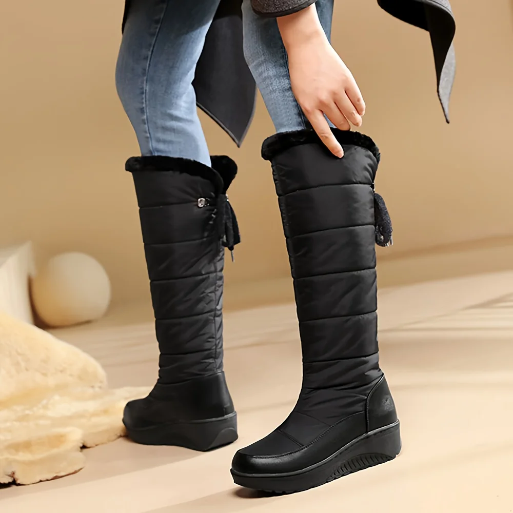 Women's Fuzzy Fur Winter Snow Boots Wedges Heel Pull On Waterproof 3