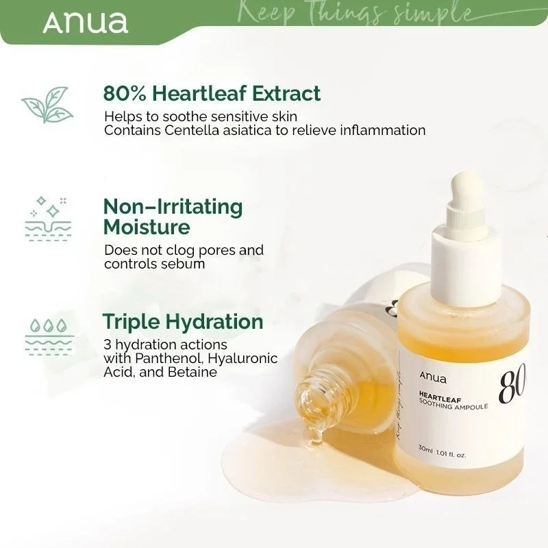 Anua Calming Moisturizing Set Heartleaf 80% Soothing Ampoule (Serum) & Heartleaf 77% Soothing Toner
