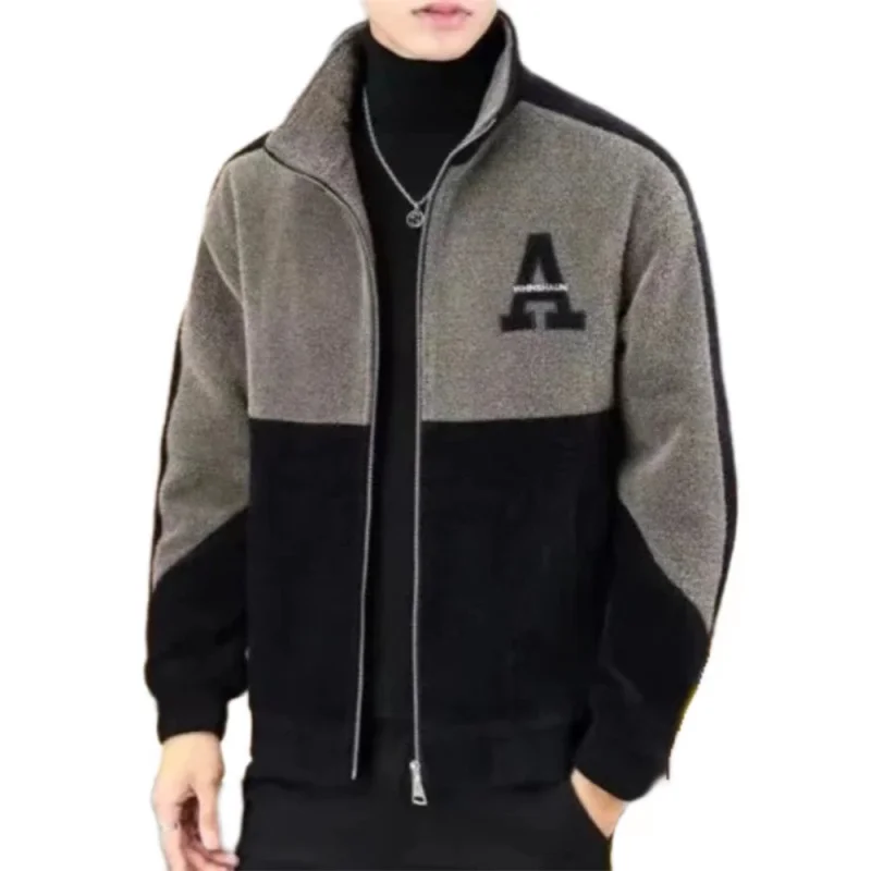

Autumn and Winter New Men outerwear Trend Fashion Lamb Fleece Casual Simple Solid Color Loose Warm Lamb Fleece Men's outerwear