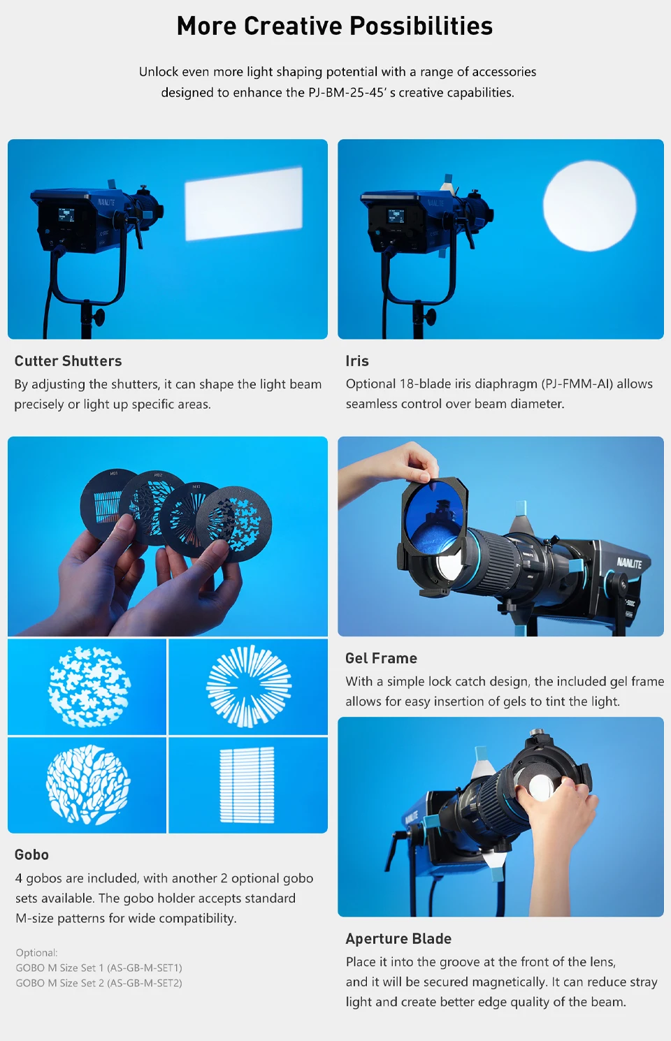 Nanlite PJ-BM-25-45 Spotlight Mount Set Lighting Modifiers Bowens Mount Lights A