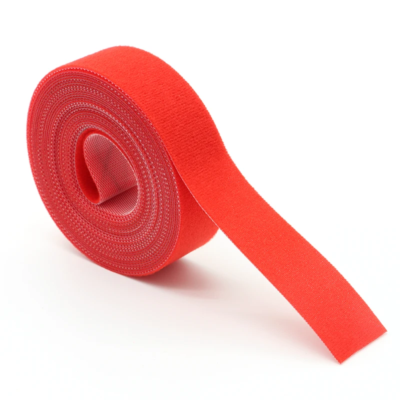 Red Reusable Double-Sided Hook and Loop Fastening Cable Ties - 5m Roll, Multiple Width Options