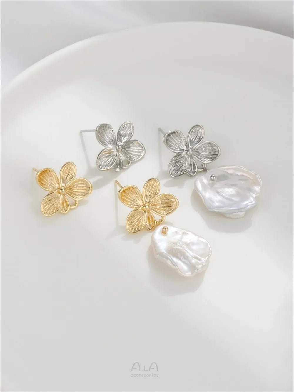 925 Silver Needle 14K Gold Iris Flower Earrings with Rings Diy Handmade Ear Accessories E374