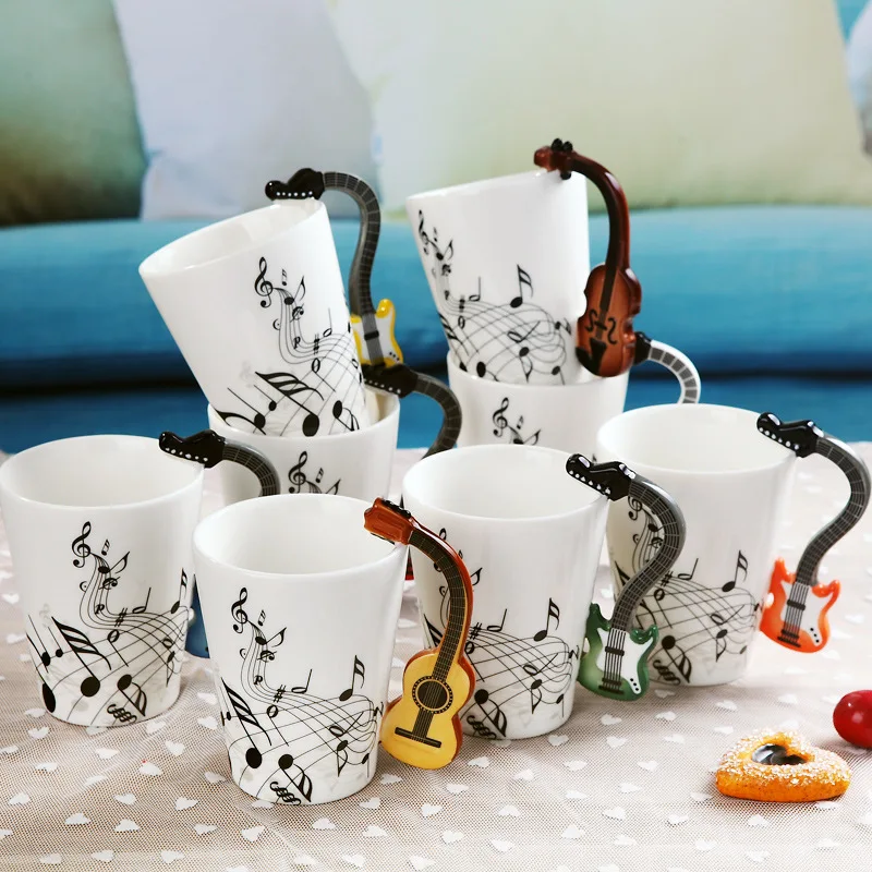 

Art Music Mug Creative Guitar Violin Style Ceramic Cup Coffee Tea Milk Stave Cups With Handle 250ml/400ml