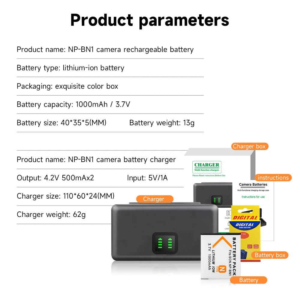NP-BN1 2 Batterie Al Litio 1500 MAh + Caricatore Doppio USB Compatibile Sony DSC-QX10, DSC-T99, DSC-WX7 E Altri