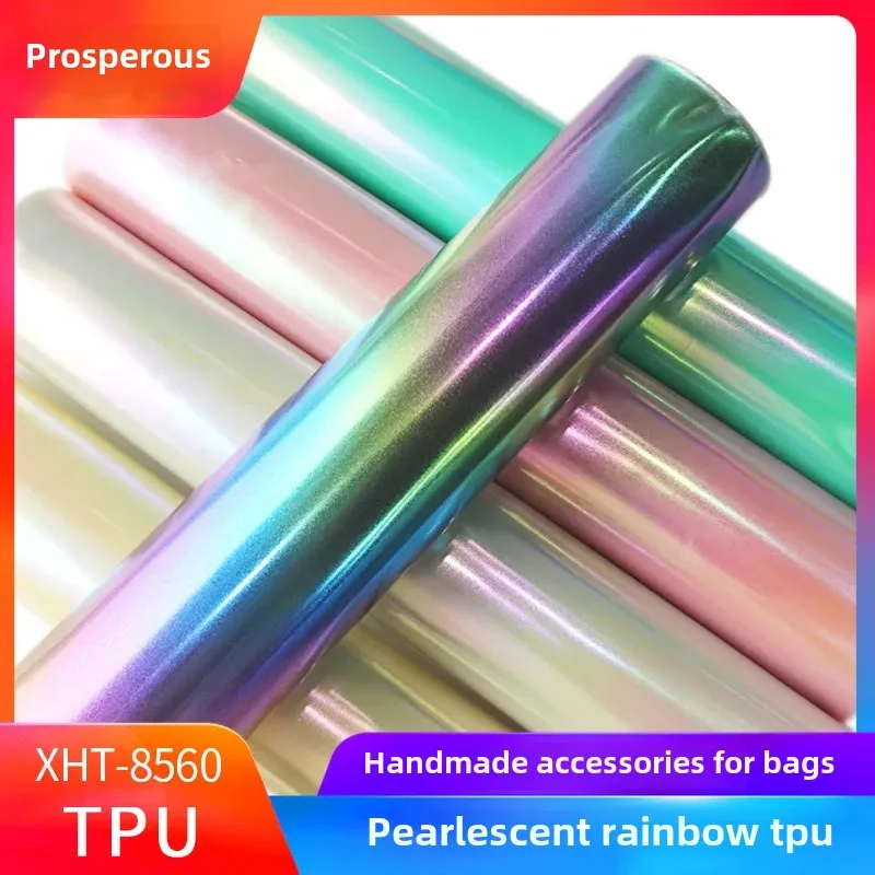 Rainbow TPU Film 0.4mm Large Laser Pearl Multicolor Cosmetic Bag Handbag Luggage Rainbow Fabric Fashionable Artificial Leather