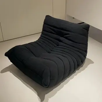 Poltrona a sacco per adulti Sedia da fuoco Divano da pavimento pigro Divano singolo Divano ad angolo da pavimento per soggiorno Camera da letto Salone Nero 1