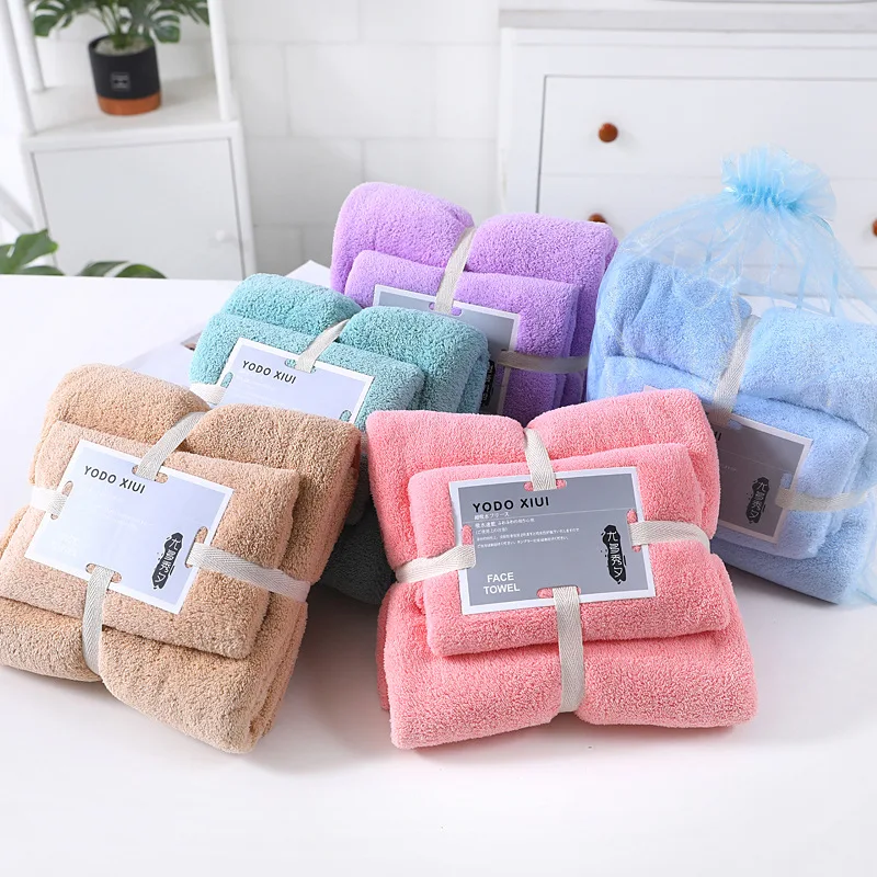 

2pcs 35x75cm 70x140cm Coral Fleece Large Hand Towel Set High Absorbent Soft Microfiber Bath FaceTowels Towels for aldult Kids