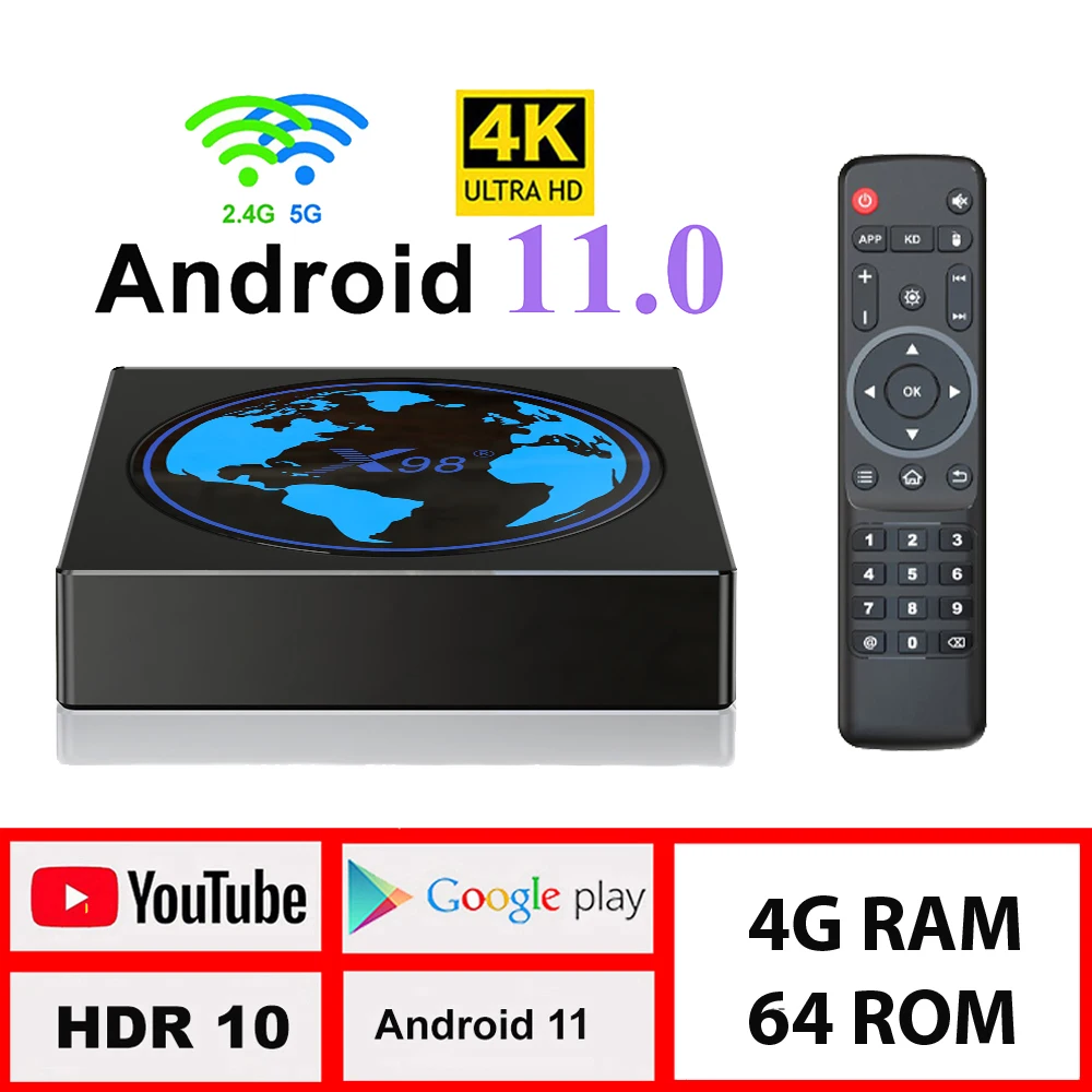 LEMFO X98 Мини ТВ-приставка Android 11 Amlogic s905w 2 5G Wifi 4K 2021 поддержка AV1 Youtube Media Player Set Top Smart Tv