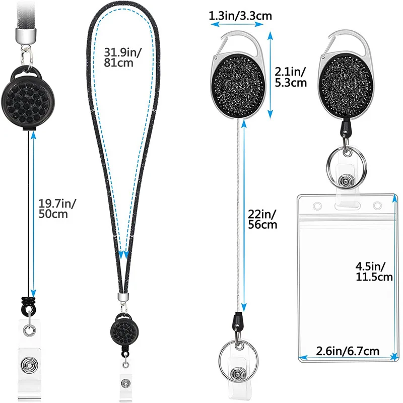 2Pack Rhinestone Retractable Badge Reel Lanyards ID Card Holder Set Bling Crystal Mesh Neck Lanyard Keychain for Students Doctor