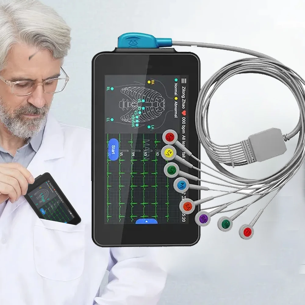 WIFI Portable ECG Machine Handheld Pocket ECG Machine Chargeable 6/12-Lead Glasgow Data Analysis Transfer 250g