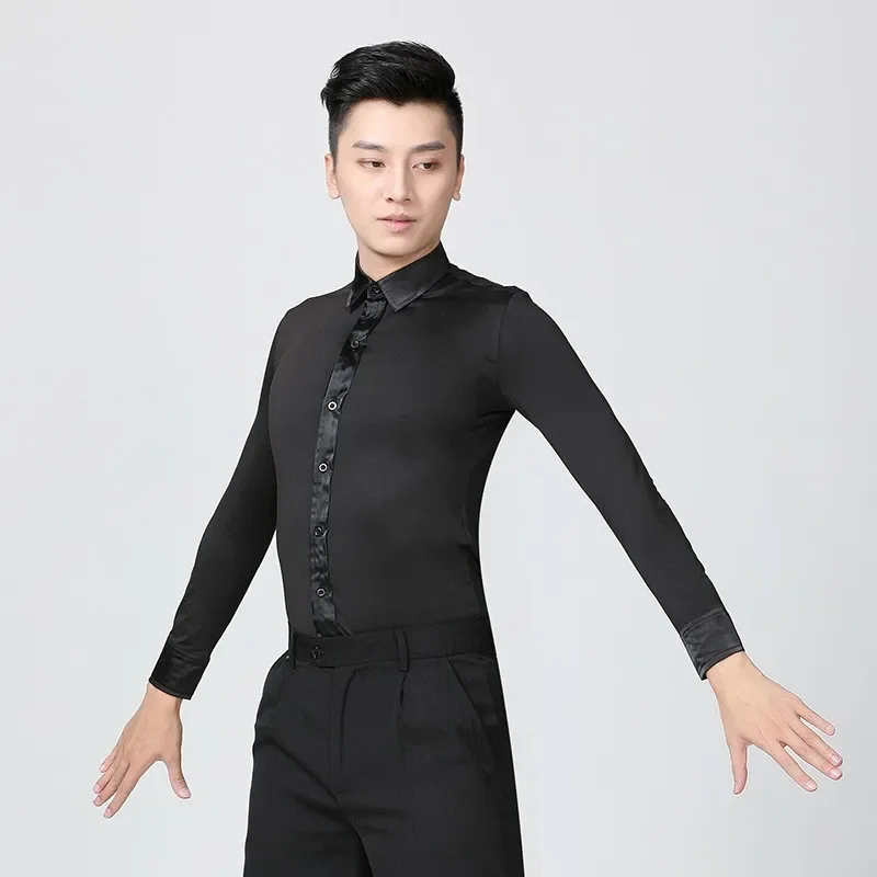 Latin Dance Garment Dance Waltz Ballroom Garment Performance Turndown Collar Latin man Shirts Top