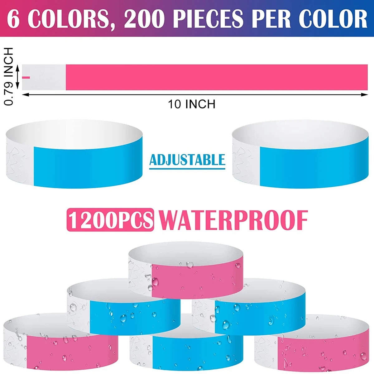 AEE9-600Pcs 방수 핸드 밴드 이벤트용 네온 손목 밴드 콘서트 손목 밴드 파티용 접착식 손목 밴드 (블루, 핑크)