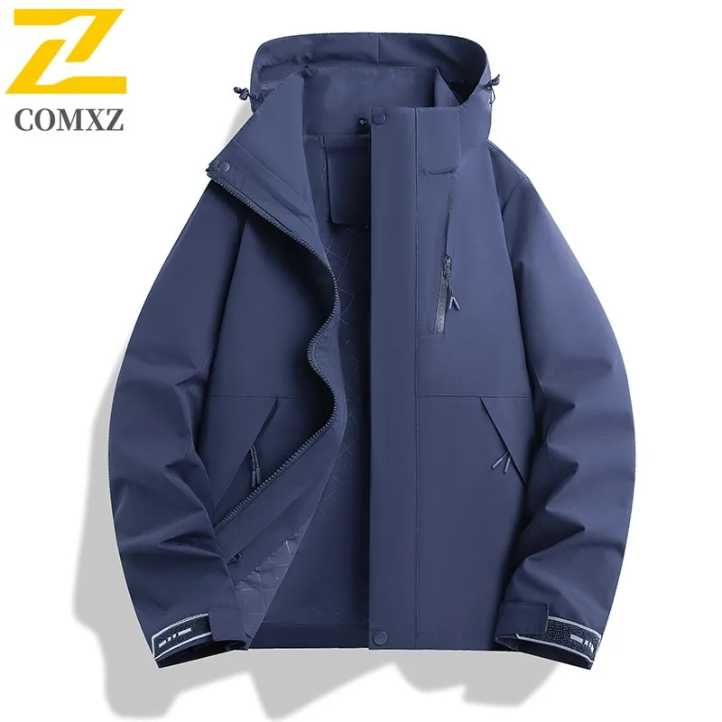 COMXZ Solid Color Coat Windproof Waterproof Trendy Hiking Work Biker Jacket Camping Comfortable Wear Resistant Men's Outerwear