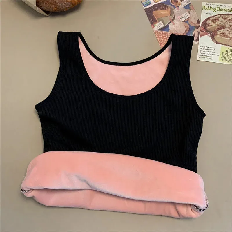 

Winter Velvet Thickened Undershirt Tops Women Solid Slim Cozy Thermal Underwear Camisole Vest Top Bottoming Clothing