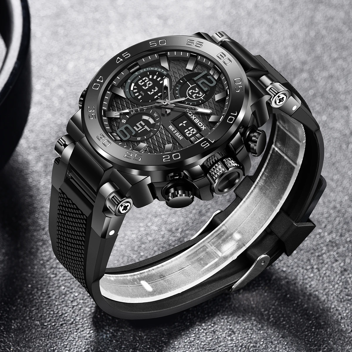 FOXBOX Casual Sports Watch For Men Top Brand Luxury LED Big Dial Watch Men Waterproof Luminous Men's Quartz Wristwatches