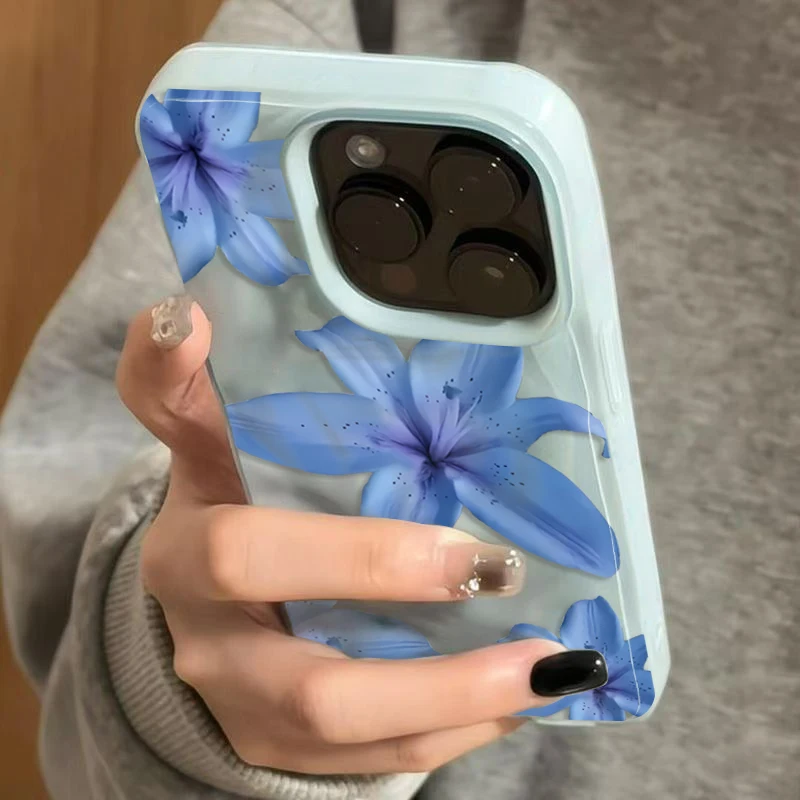 Blue Lily Flower Elegant Pattern Shockproof Soft Phone Case Cover