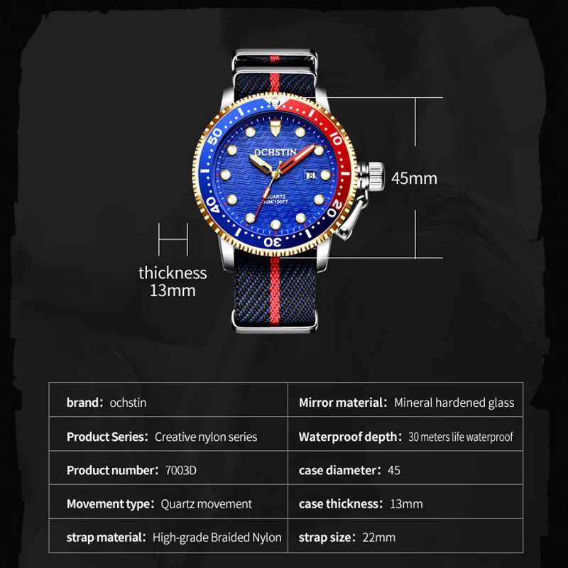 New OCHSTIN Luxury Stainless Stee Men Quartz Wristwatches Top Brand Chronograph 30M Waterproof Sports Watch for Men reloj hombre