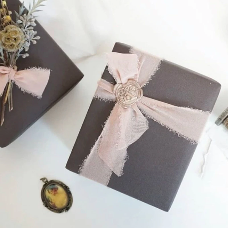 

Handmade Silk Chiffon Wedding Ribbons Frayed Edges with Wooden Spool Invitation Bouquet Gift Wrapping Sheer Fringe Tape Flatlay