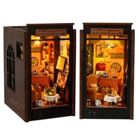 DIY Book Nook Wooden Miniature Model Kit Detective Agency Casa Bookend With Light 3D Puzzle Bookshelf Home Decor Friends Gifts 1
