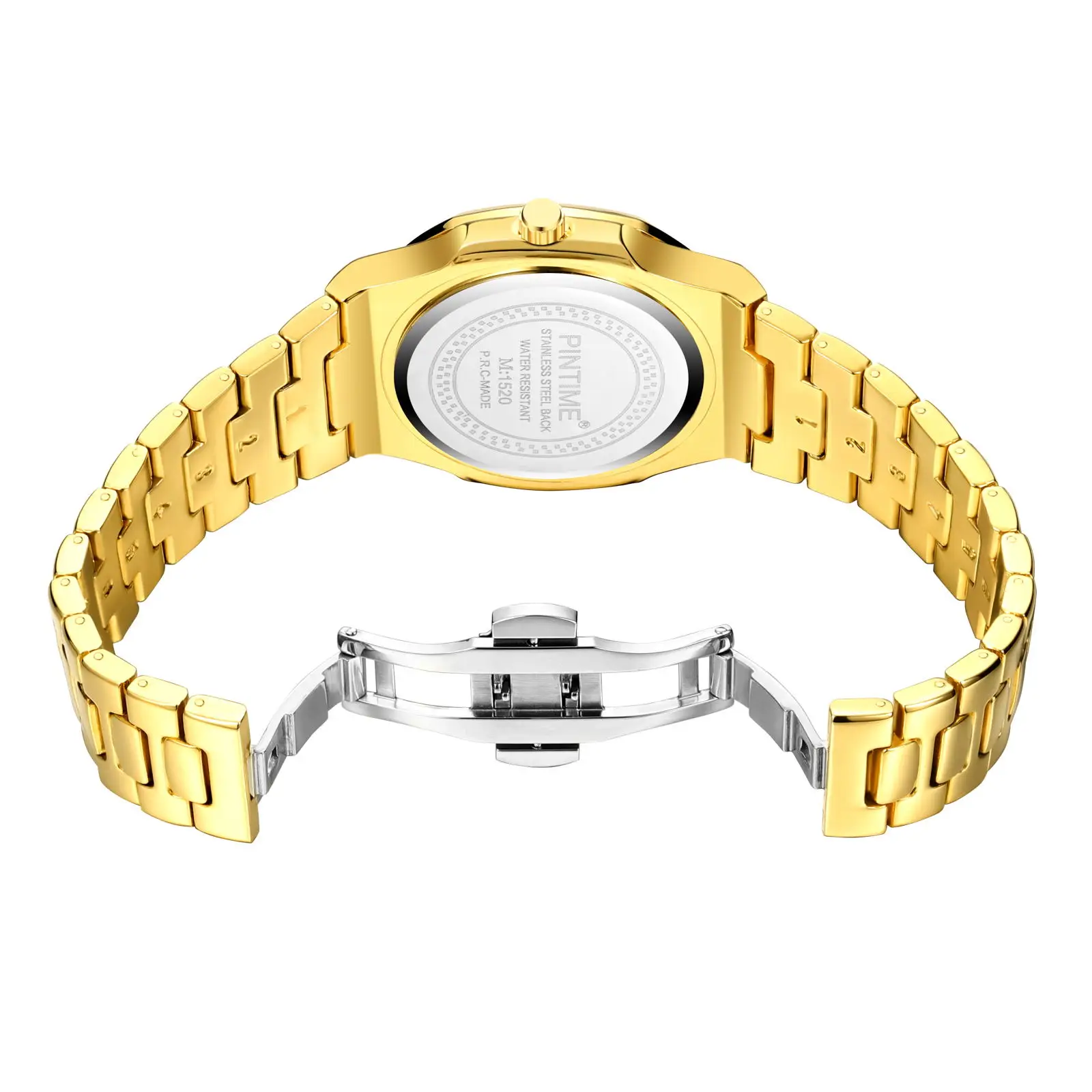 PINTIME Man Watch Luxury Stainless Steel Strap Top Brand Quartz Wristwatch Waterproof 30m Luminous Calendar Sports Casual Clock