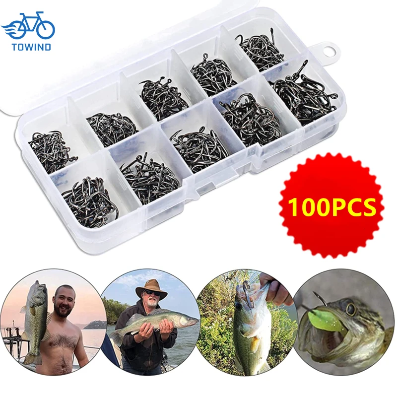 Hot100PCSFishingHooksSetCarbonSteelSingleCircleFishingHook
