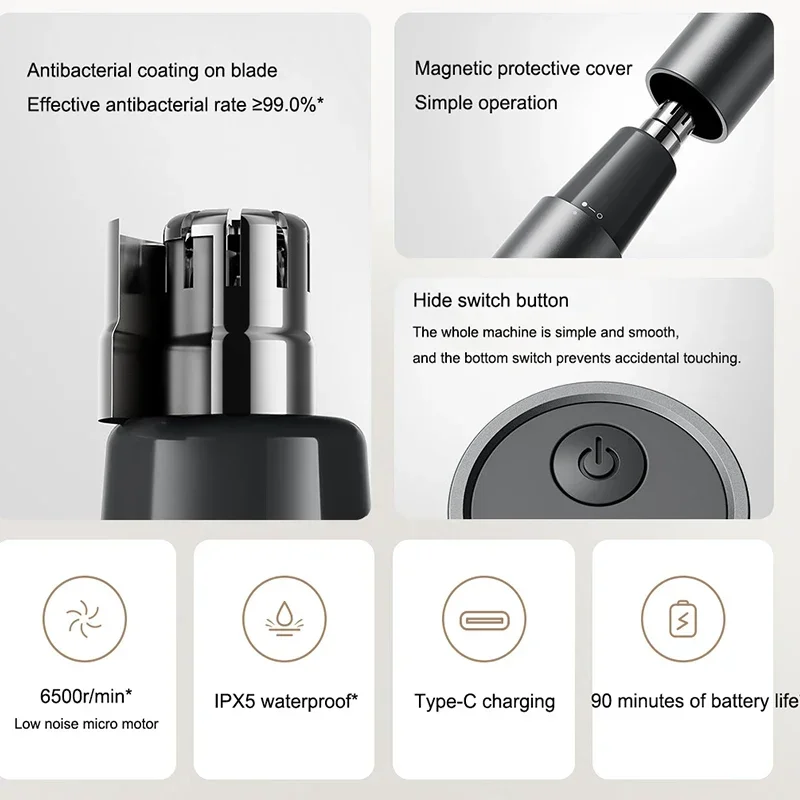 NEW XIAOMI Mijia Electric Nose Hair Trimmer Rechargeable Ear Nose Hair Clipper Portable Painless Eyebrow Trimmer for Men 6