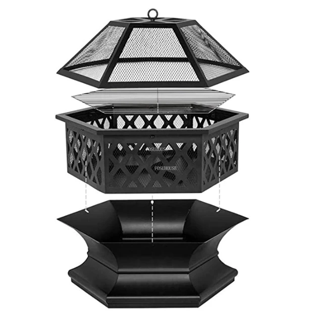 Otthoni Hatszögletű Tűz Gödrök Kültéri Grill Stand Máglya Party Kemping Kemence Kreatív Kert Fűtő Kályha Vas Művészet Brazier U - Image 5
