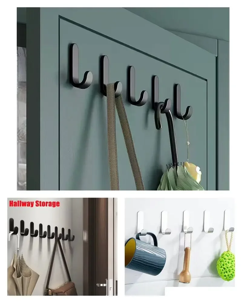 Self Adhesive Hooks 6Pcs Strong Wall Towel Hook Door Hanger Key Bag Coat Hook Holder Kitchen Bathroom Accessories Home Organizer