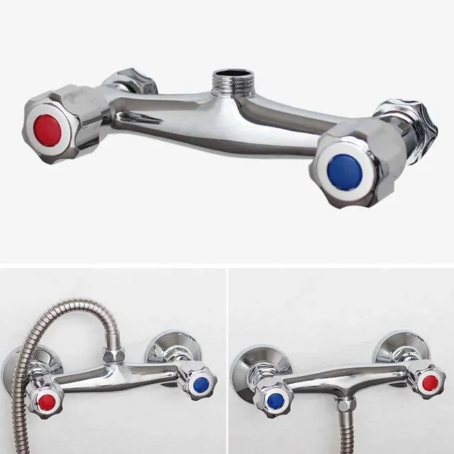 1PCS Shower Mixer Tap Copper Chrome Cold and Hot Twin Outlet In Wall Style Faucet For Bathroom Bar Kitchen Anti-reflux Tap 6