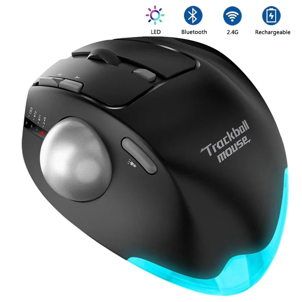 Mouse Da Gioco Trackball Mouse Wireless Ergonomico Con Retroilluminazione Ricaricabile Bluetooth Rollerball Mouse Multi-Dispositivo Per Tablet Pc