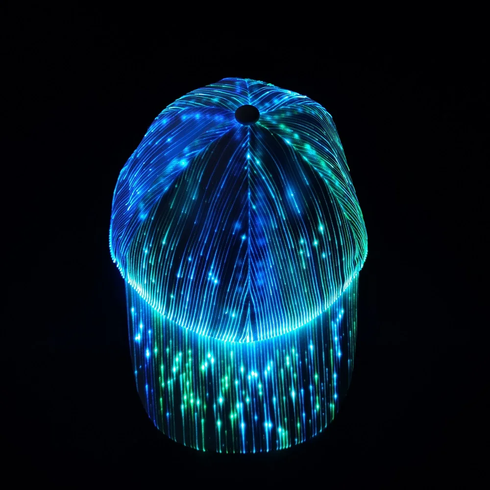 Rechargeable LED Luminous Cap Glowing Linen Snapbacks Optical Fiber Music Festival Halloween Hip Hops Hat Holiday Baseball Caps