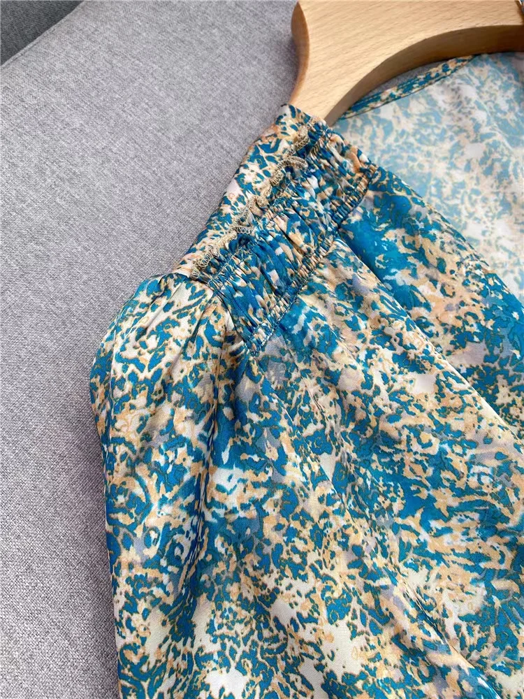 

2023 Spring Summer New Vintage Print Mini Dress For Women Fashion French Elegant Temperament Robe Ladies Irregular Ruffle Skirts