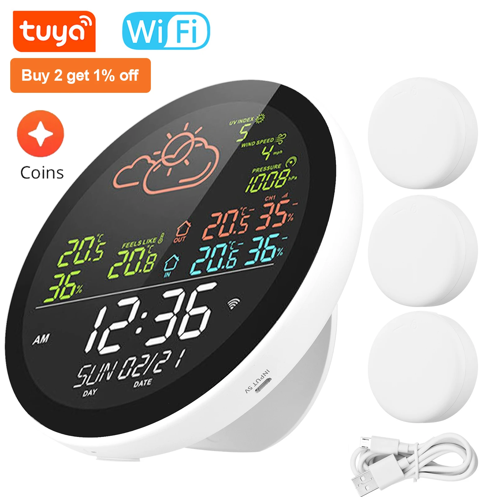 Color Screen WiFi Weather Station APP Control Smart Weather Monitor Barometer  Indoor Outdoor Digital Temperature Humidity Meter - AliExpress