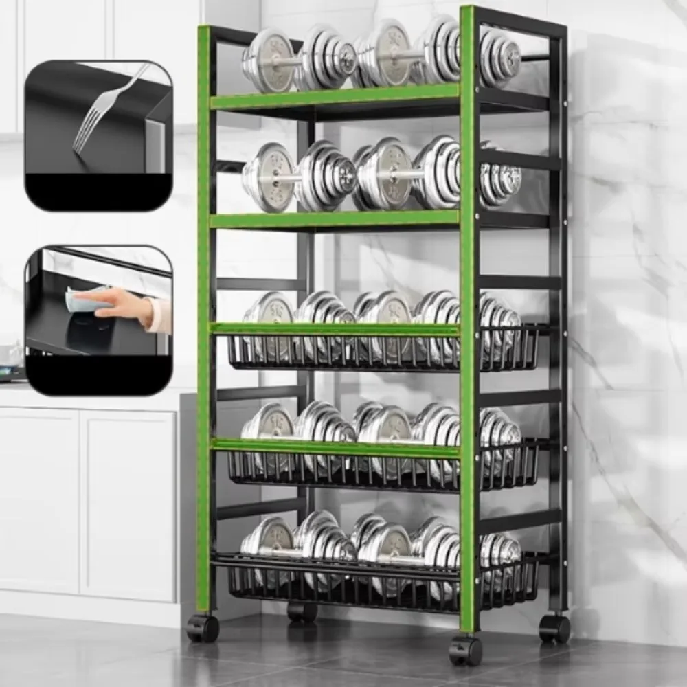 Kitchen Vegetable Basket Trolley Movable Microwave Oven Storage Rack Kitchen Multifunctional Storage Rack Space Saving Trolley