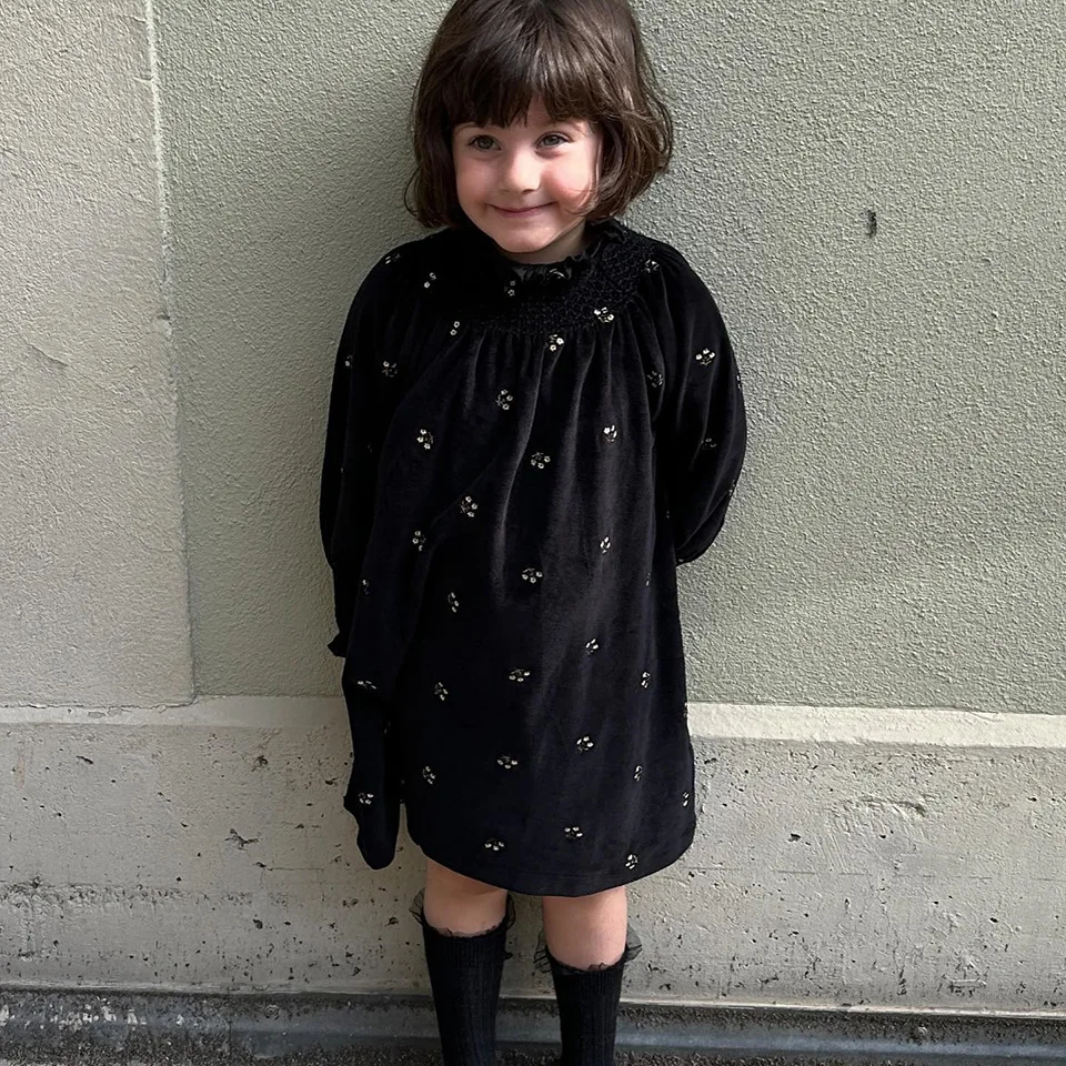 Girls Dress New Winter Bebe Brand Velvet Vintage Christmas Plaid Long Sleeve Wedding Dress Baby Beautiful Toddler Kids Clothes