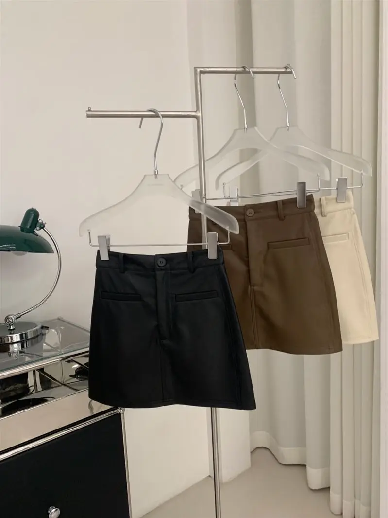 

Womens Ladies Autumn PU Leather Short Skirt Fashion Zipper High Waist A-line Mini Above Knee High-quality s N72
