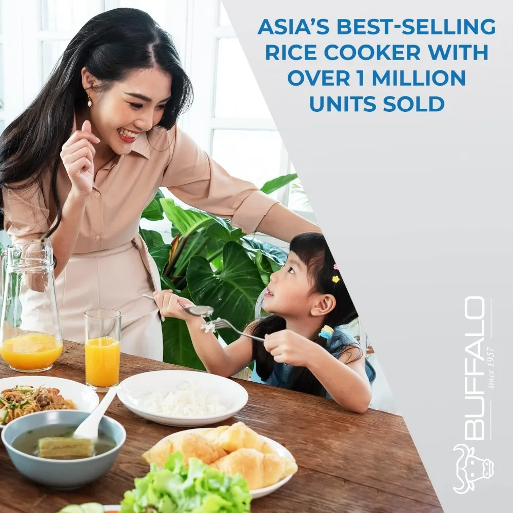 Buffalo Classic Rice Cooker with Clad Stainless Steel Inner Pot - Electric Rice Cooker for White/Brown Rice, Grain - Easy-to-cle